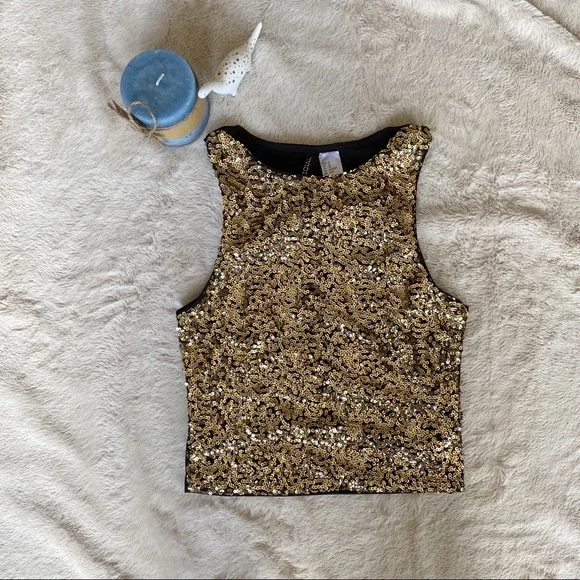 H&M Tops Nwt Hm Gold Sequin Crop Top Poshmark